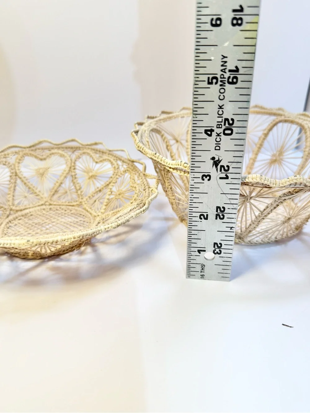 Vintage Cream Woven Rattan Decorative Bowls set of 3 folk art bohemian
